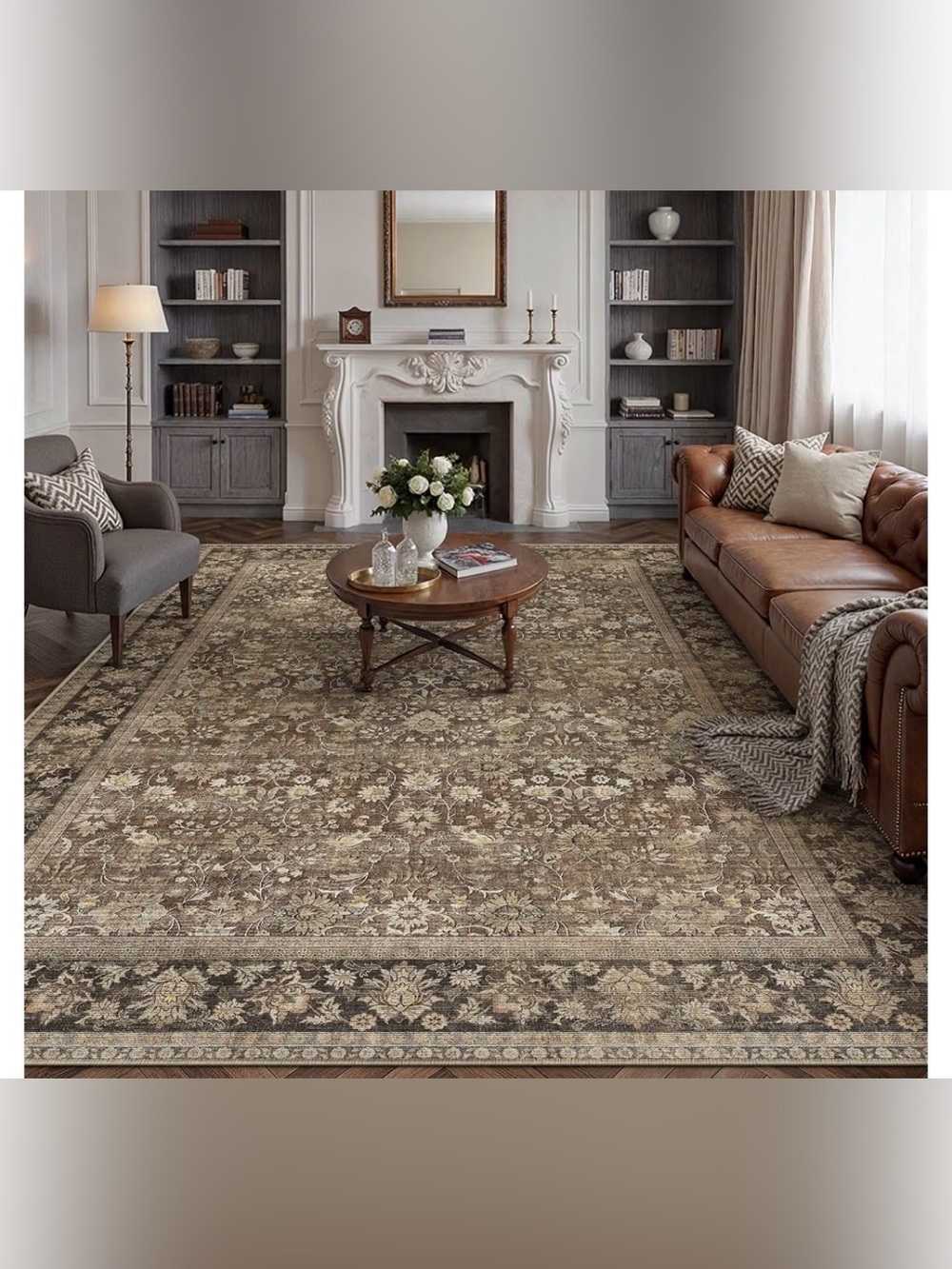 8x10 Brown Vintage Large Area Rug